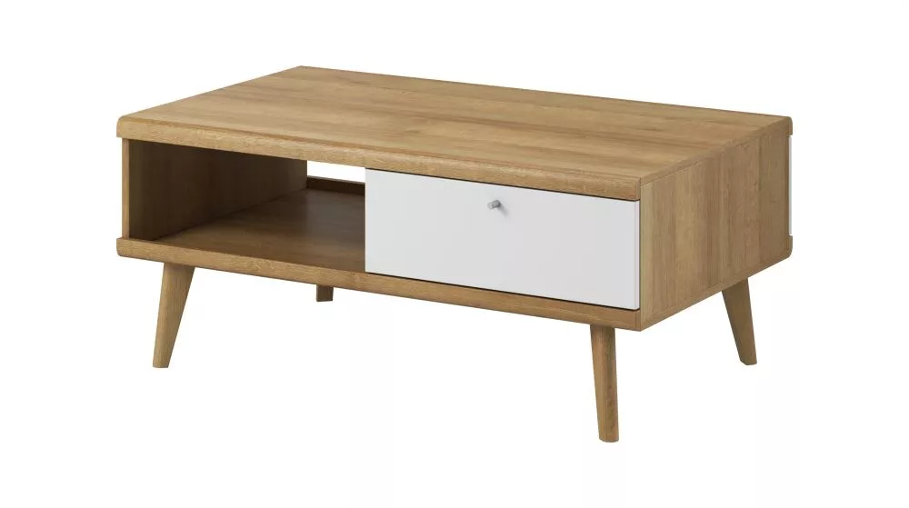 Žurnālgalds Primo PL107 · Ozols riviera + balts · 107 × 67 × 46 cm