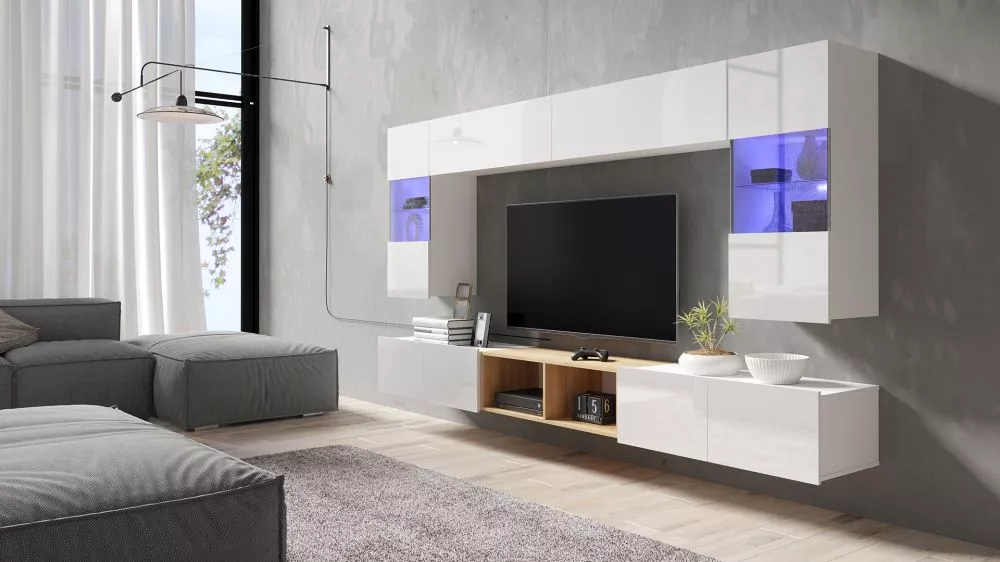 Sekcija Calabrini 24 ar LED Korpusa krāsa: balts, · 300 × 43 cm