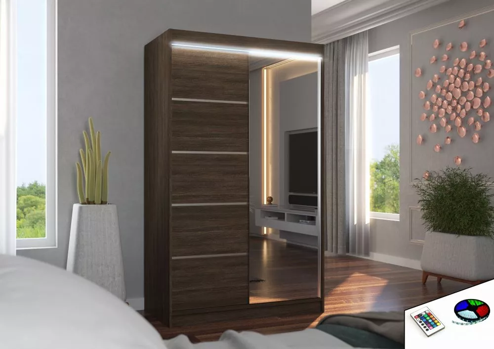 Skapis Nicea Classic ar LED · Šokolādes · 120 × 58 × 200 cm
