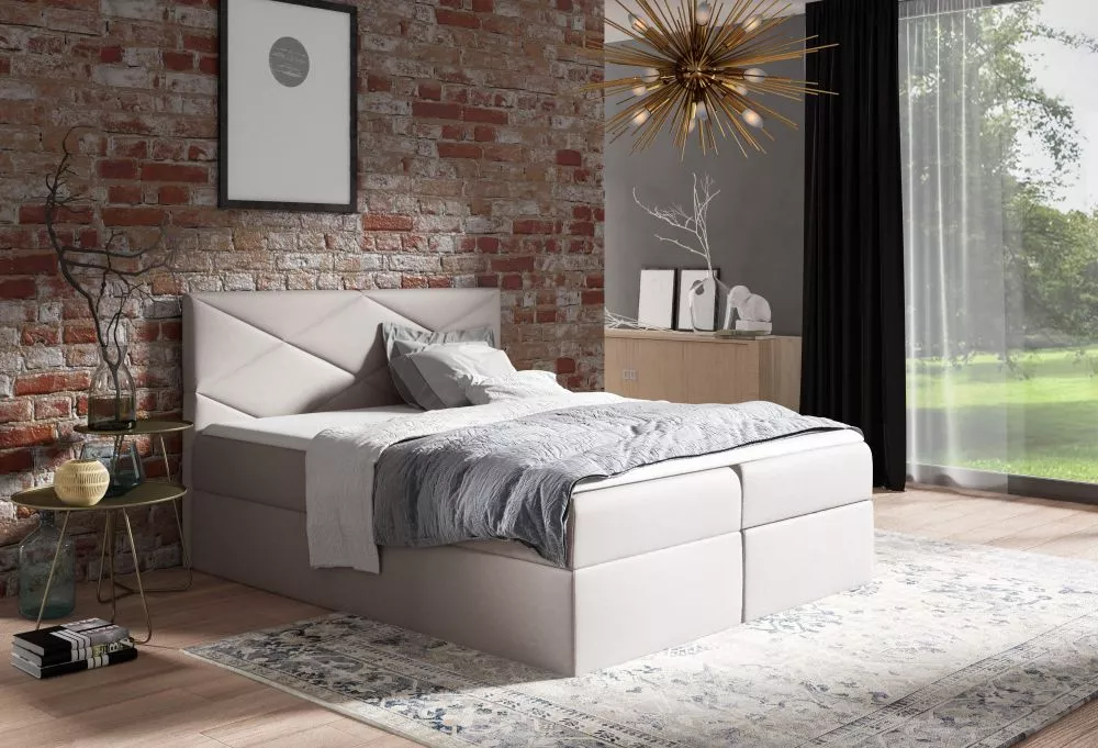 Gulta Sergio Boxspring Standard Guļamvietas platums: 160 cm, Guļamvietas garums: 200 cm, · Gaiši bēšs · 164 × 208 × 103 