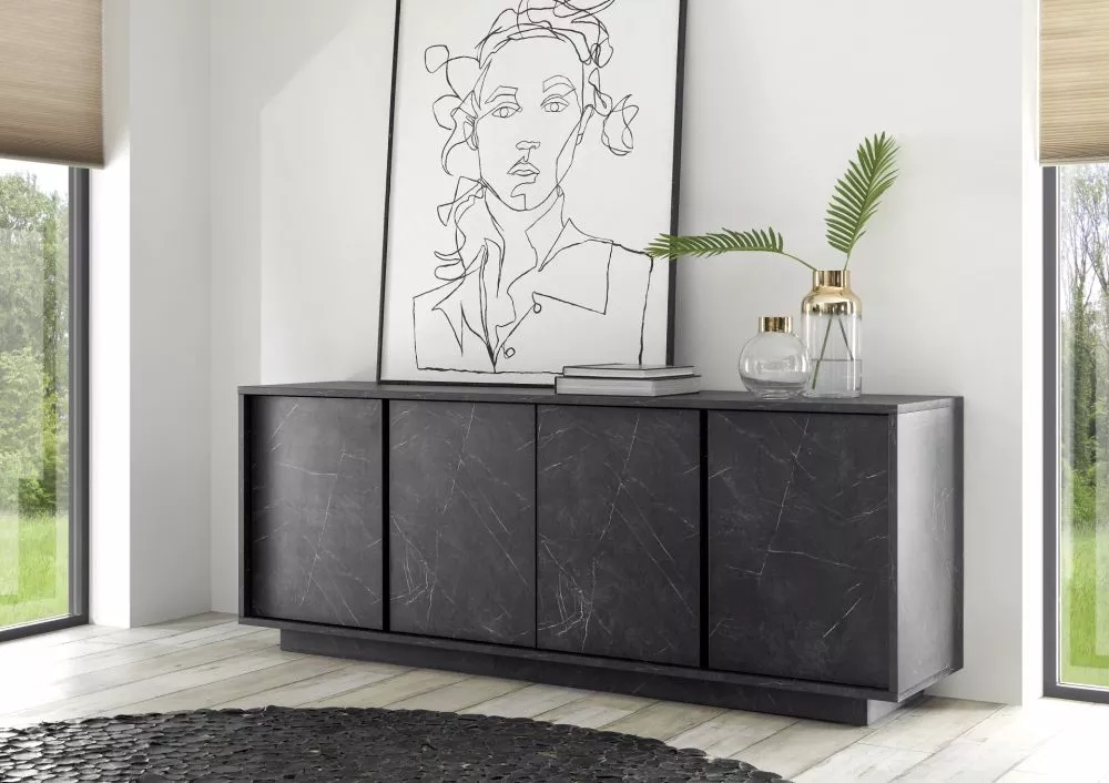 Kumode Ice Carrara K4D · Pelēks marmors · 180 × 43 × 79 cm