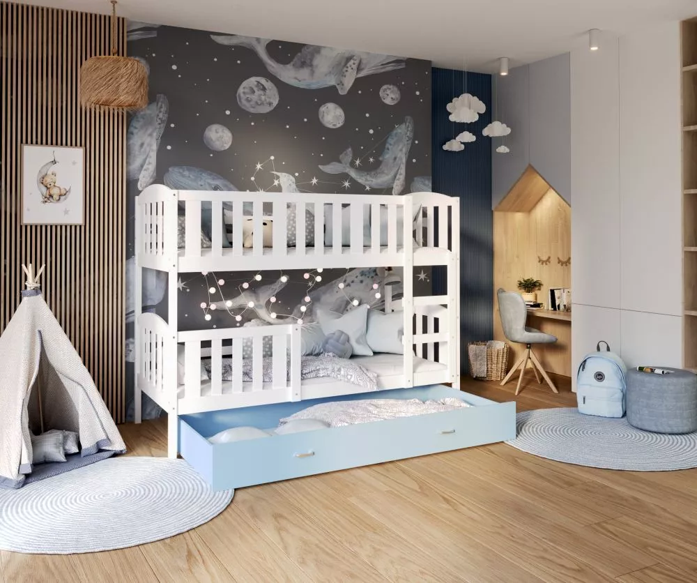 Bērnu gulta Kubus MDF 90x200 ar stelāžām Guļamvietas platums: 90 cm, Guļamvietas garums: 200 cm, · 96 × 208 × 158 cm