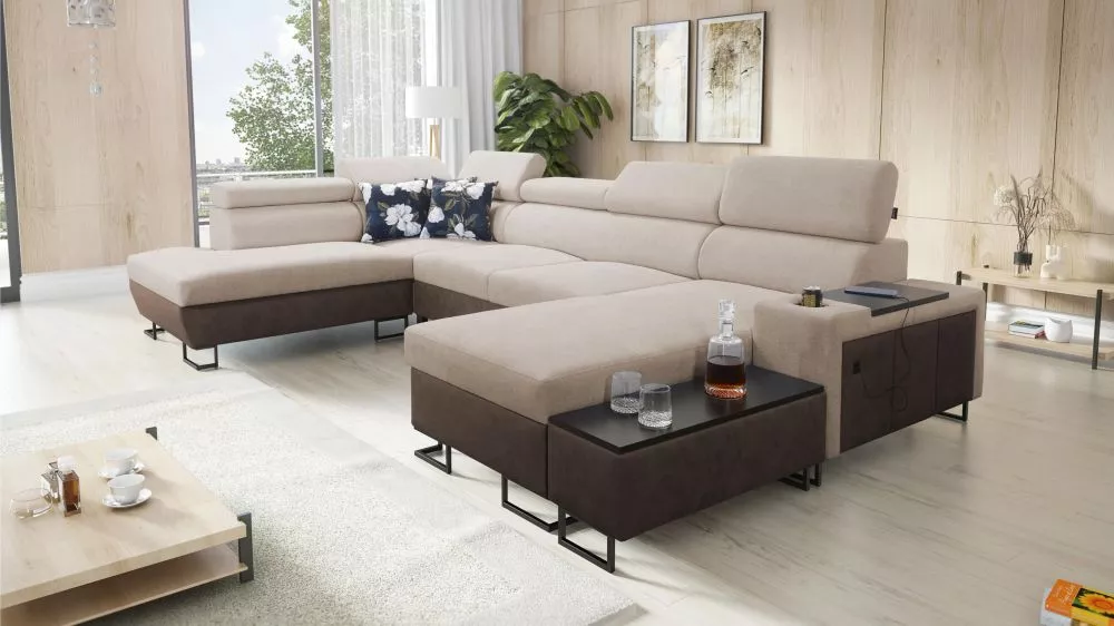 Dīvāns Melody 6 Premium Standard · Gaiši brūns + tumši brūns · 220 × 363 × 84 cm