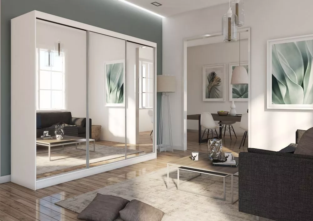Skapis Debora ar LED · Balts · 240 × 61 × 216 cm