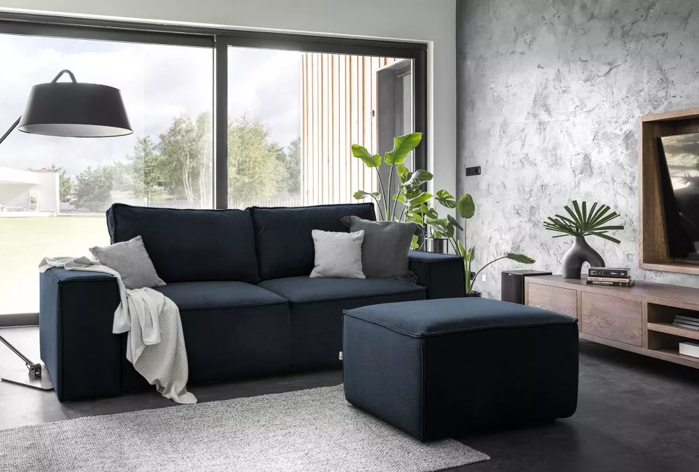 Dīvāns Silla 3S Lux Standard ar pufu · Tumši zils · 104 × 260 × 96 cm