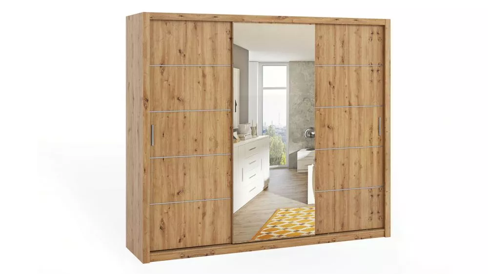 Skapis Bono BO SZ ar spoguli · Ozols artisan · 250 × 62 × 215 cm