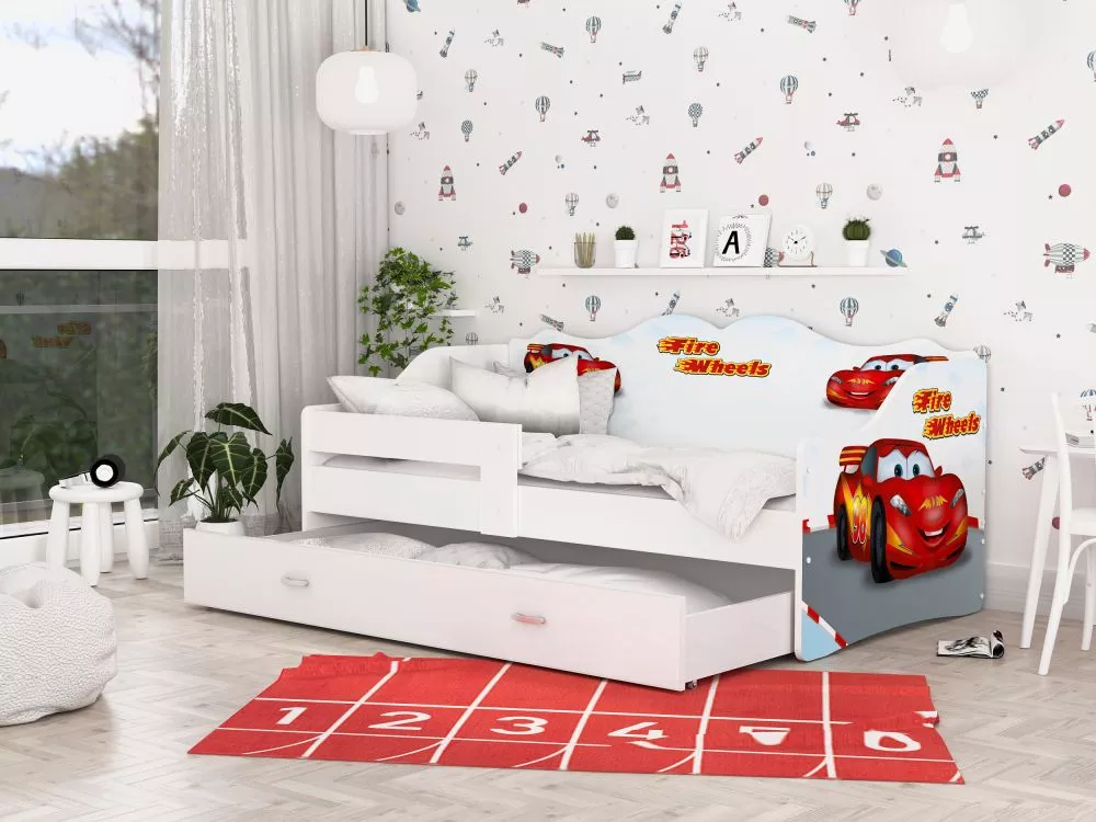 Bērnu gulta Neli Cars ar stelāžu Guļamvietas platums: 80 cm, Guļamvietas garums: 160 cm, · Balts · 85 × 163 × 65 cm