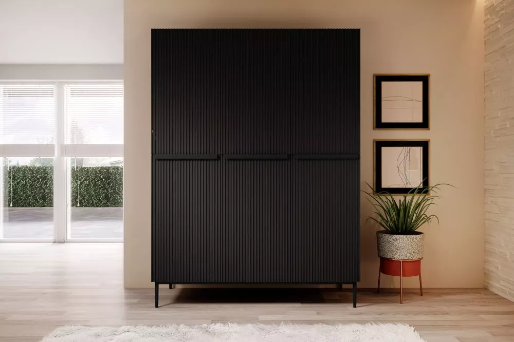 Skapis Nicole SZ150 3D Black · Melns · 150 × 62 × 220 cm