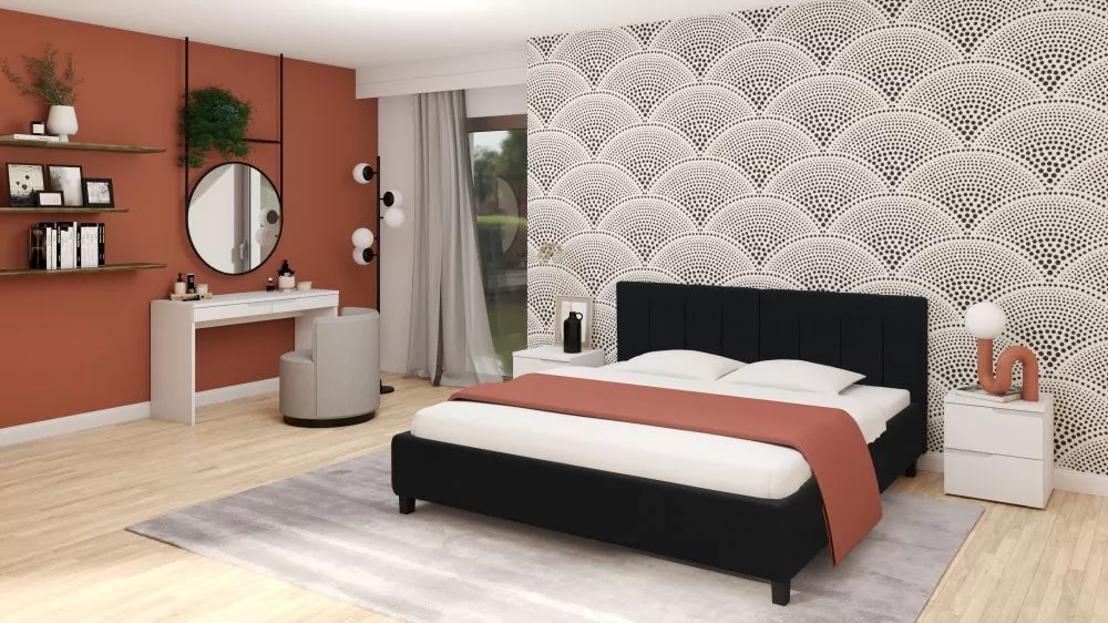 Gulta Catherine Standard ar stelāžu Guļamvietas platums: 160 cm, Guļamvietas garums: 200 cm, · Antracīts · 182 × 211 × 9