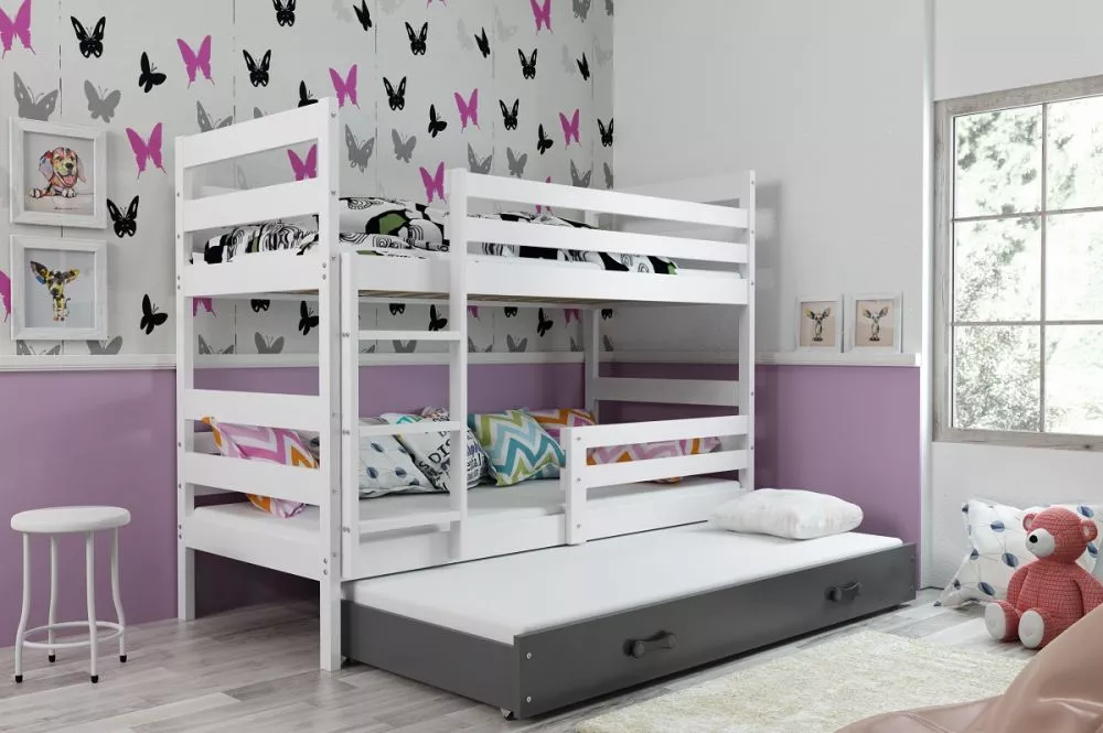 Bērnu gulta Eryk Triple White ar stelāžām Guļamvietas platums: 80 cm, Guļamvietas garums: 160 cm, · 87 × 166 × 154 cm