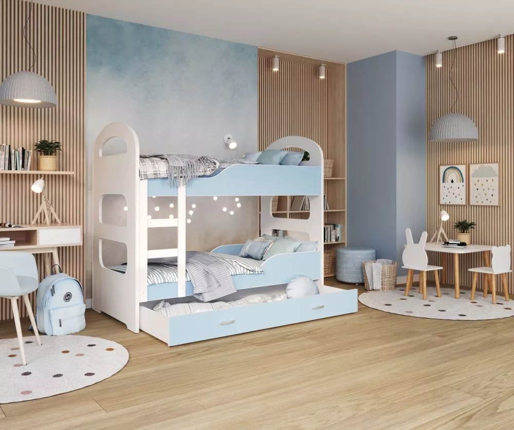 Bērnu gulta Dominik 80x160 ar stelāžām Guļamvietas platums: 80 cm, Guļamvietas garums: 160 cm, · 87 × 168 × 166 cm