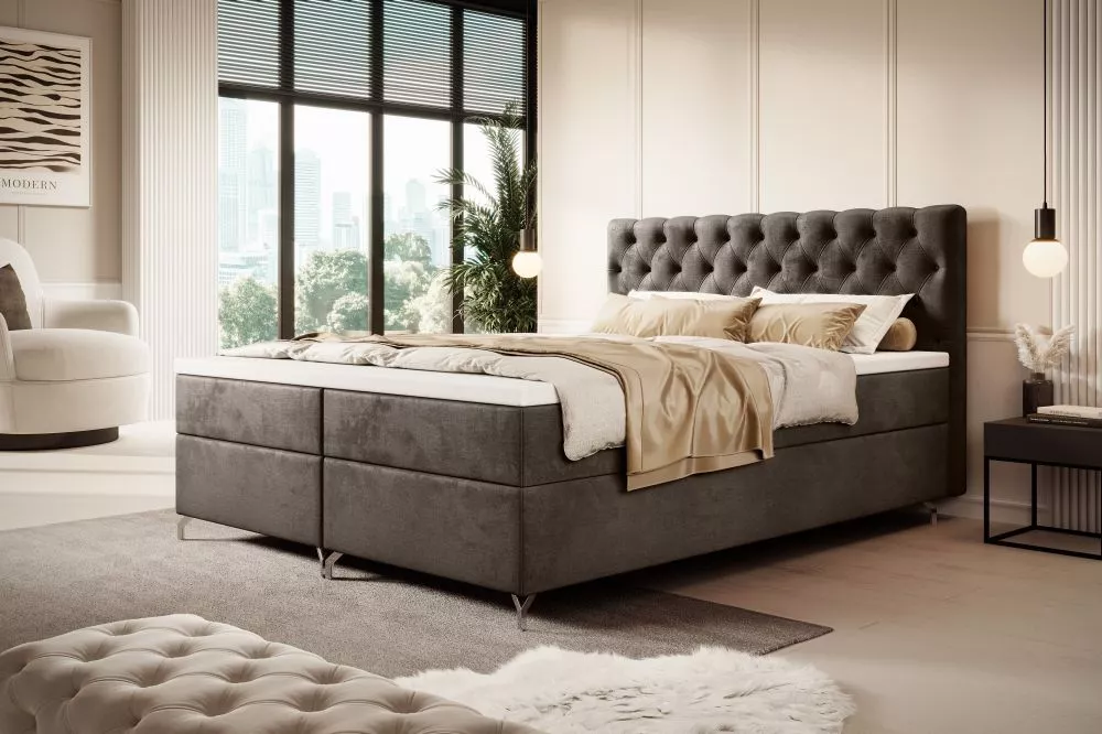 Gulta Chester Bonell Boxspring Standard Guļamvietas platums: 200 cm, Guļamvietas garums: 200 cm, · Brūns · 200 × 208 × 1