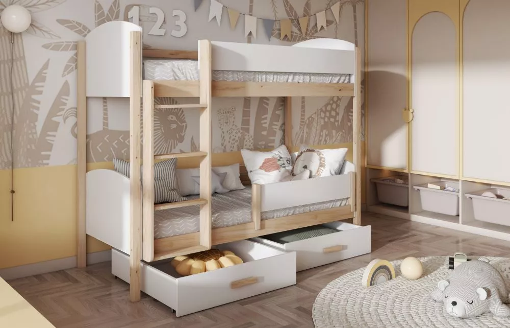 Bērnu gulta Jordan ar stelāžām Kāpņu puse: Pa labi, Guļamvietas platums: 80 cm, Guļamvietas garums: 180 cm, · 86 × 192 ×