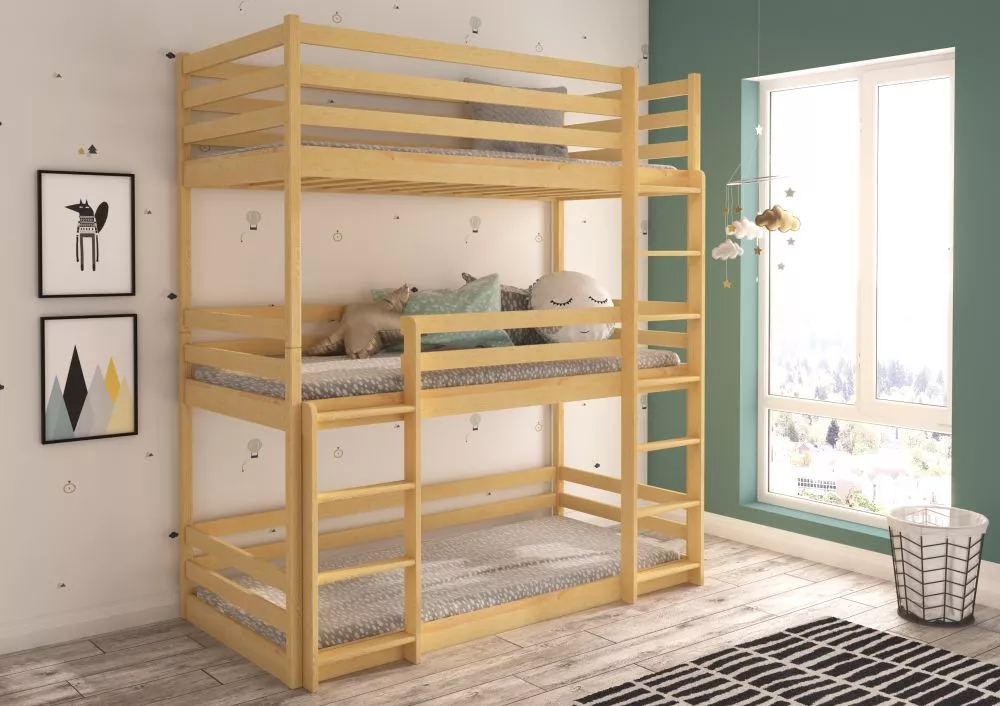 Bērnu gulta Tedro ar stelāžam Guļamvietas platums: 90 cm, Guļamvietas garums: 200 cm, · Priede · 97 × 208 × 209.5 cm