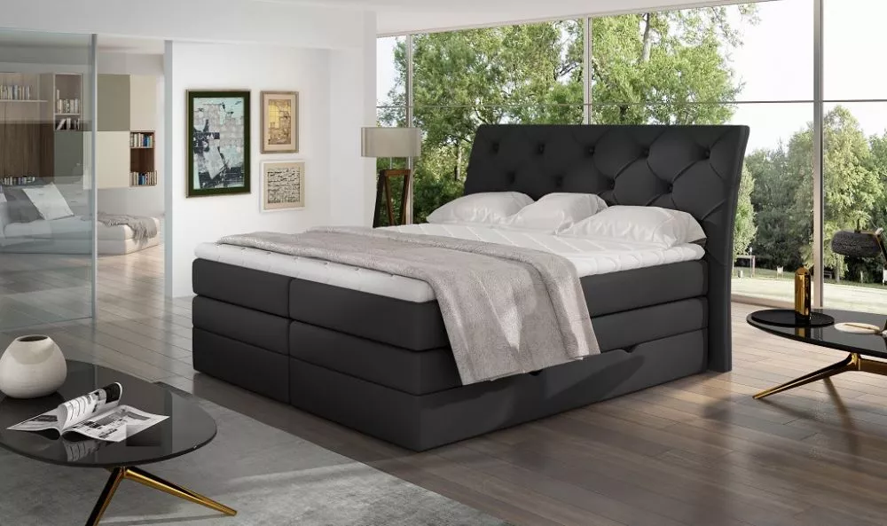 Gulta Mirabel Boxspring standard Guļamvietas platums: 160 cm, Guļamvietas garums: 200 cm, · Melns · 178 × 215 × 120 cm