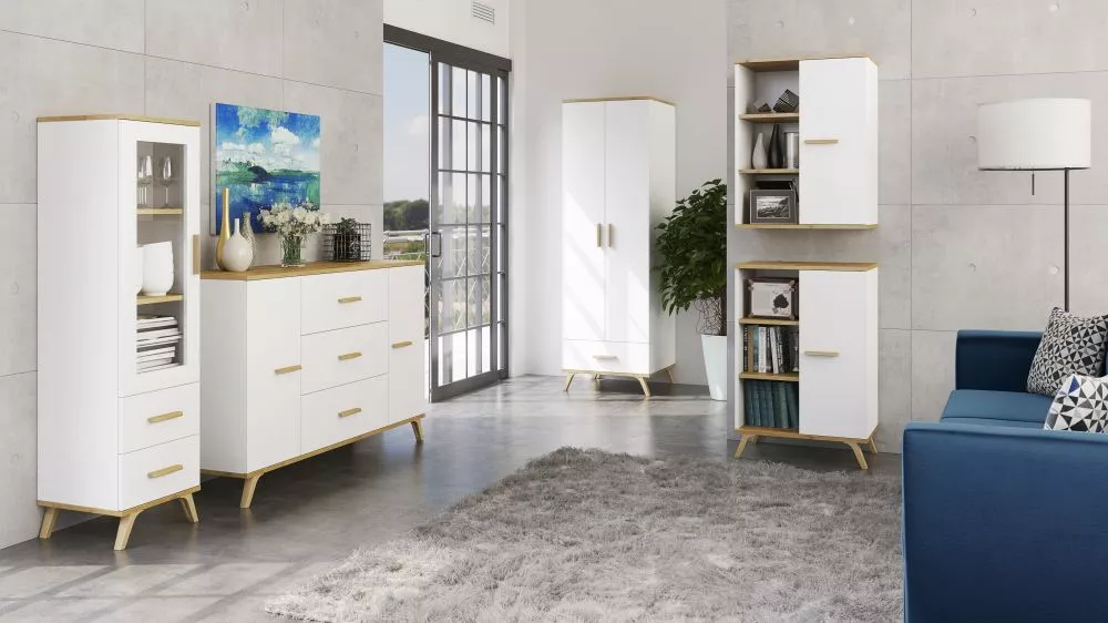 Sekcija Ralf F Korpusa krāsa: balts, Elementu krāsa: ozols artisan, · 190 cm