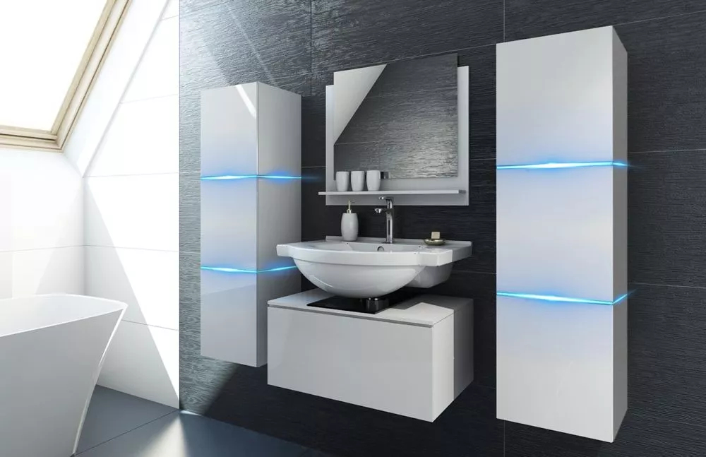 Vannas istabas komplekts Alius 2 gloss ar LED · Balts · 110 × 42 cm
