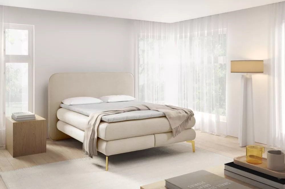 Gulta Amaretto Boxspring Standard Guļamvietas platums: 140 cm, Guļamvietas garums: 200 cm, · Krēma · 163 × 208 × 120 cm