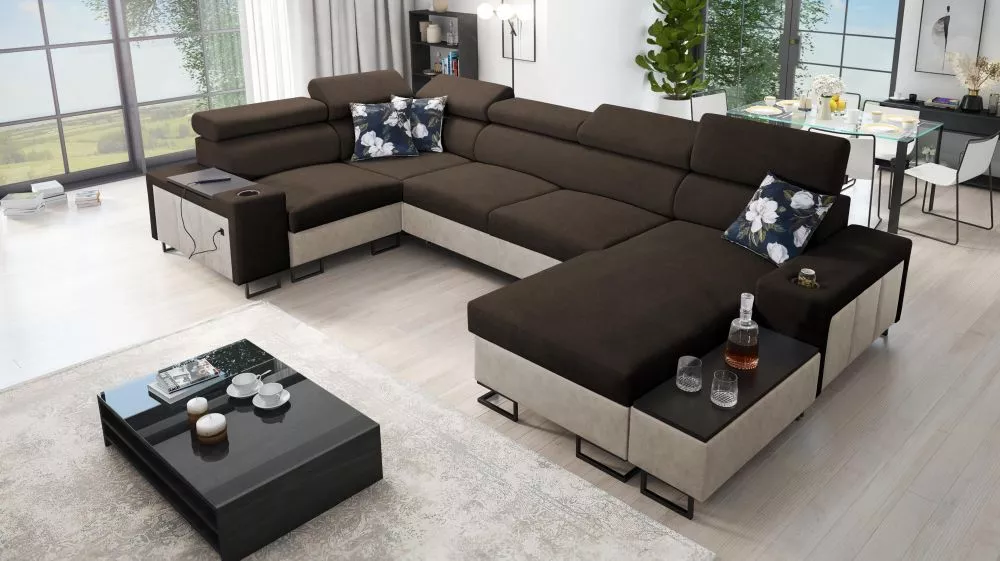 Dīvāns Melody 4 Maxi Premium Standard · Tumši brūns + krēms · 205 × 358 × 84 cm