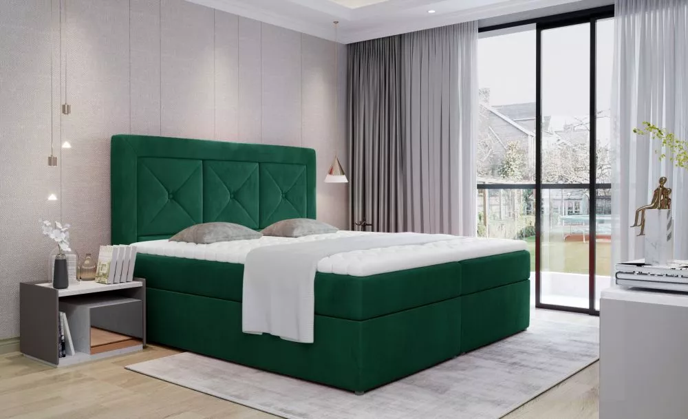 Gulta Idris Boxspring Premium standard Guļamvietas platums: 160 cm, Guļamvietas garums: 200 cm, · Zaļš · 160 × 215 × 115