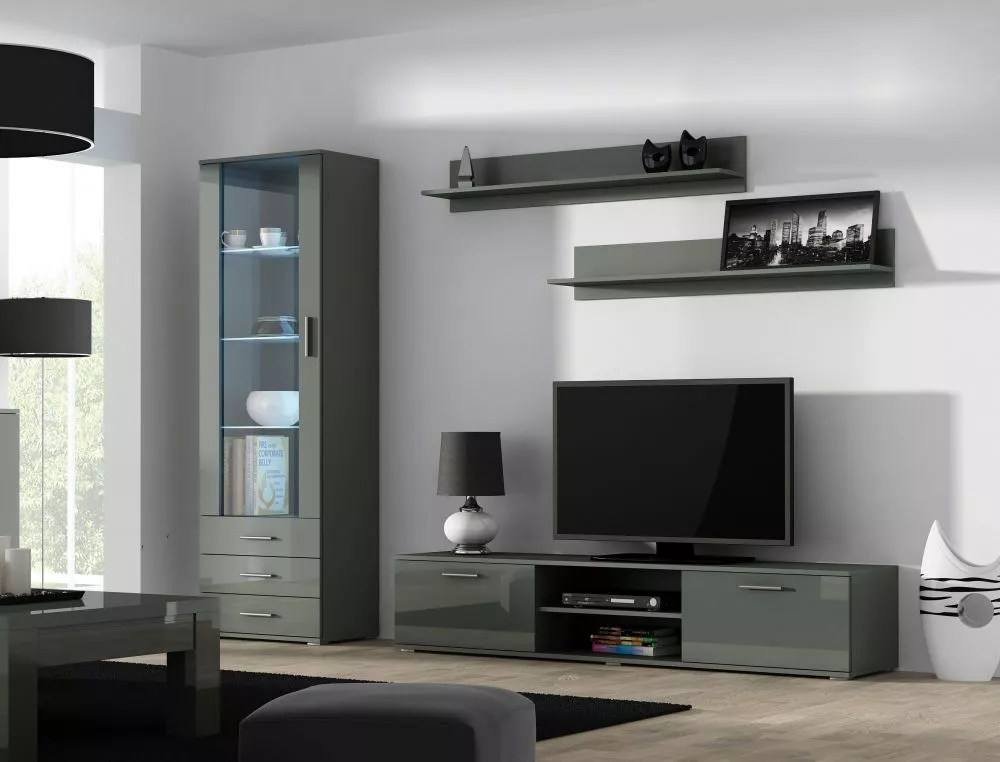 Sekcija Soho 1 ar LED · Pelēks · 240 × 43 × 192 cm