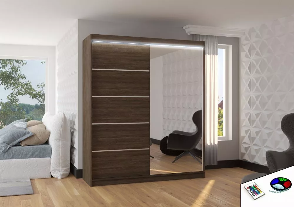 Skapis Caro Premium ar LED · Šokolādes · 180 × 58 × 215 cm