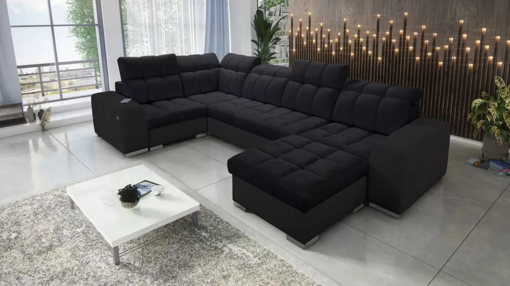 Dīvāns Pagano 4 Premium Standard · Melns · 210 × 362 × 83 cm