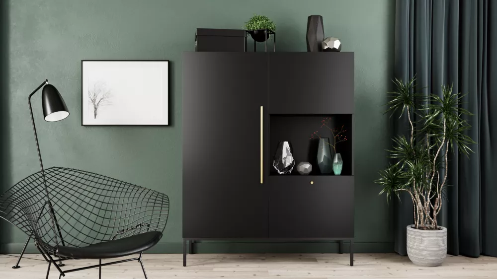 Grāmatu skapis Lanzzi WIT120 Korpusa krāsa: melns, Elementu krāsa: melns, · 120 × 40 × 150 cm