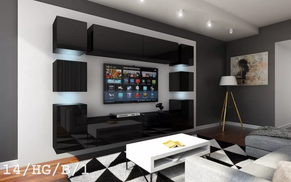 Sekcija Concept 14 ar LED · Melns · 256 × 35 × 174 cm