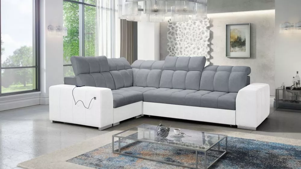 Dīvāns Pagano 2 Premium Standard · Tumši pelēks + balts · 209 × 285 × 83 cm