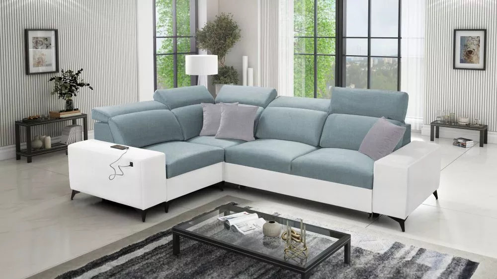Dīvāns Bartone 2 Mix Premium Standard · Gaiši zils + balts · 203 × 283 × 83 cm