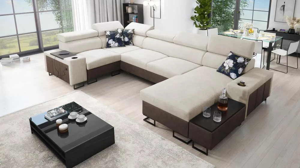 Dīvāns Melody 4 Maxi Premium Standard · Krēma + tumši brūns · 205 × 358 × 84 cm