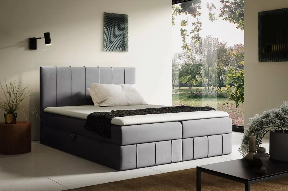 Gulta John Boxspring Standard Guļamvietas platums: 120 cm, Guļamvietas garums: 200 cm, · Pelēks · 124 × 208 × 103 cm