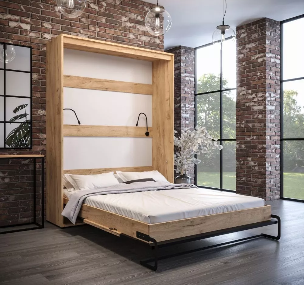 Gulta Case Loft V LED ar stelāžu Guļamvietas platums: 160 cm, Korpusa krāsa: ozols kraft zelts, Guļamvietas garums: 200 
