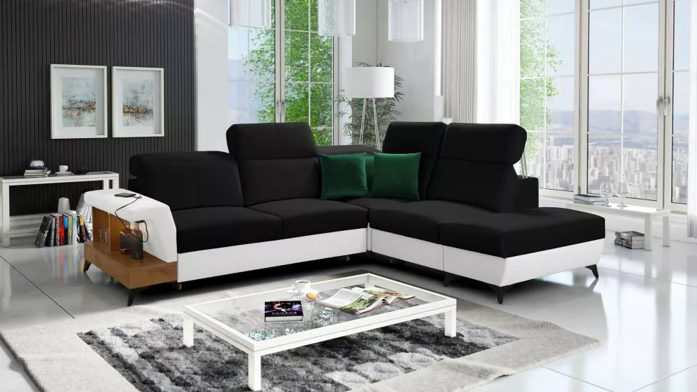 Dīvāns Belutti 7 Lancelot Standard ar LED · Melns + balts · 236 × 288 × 84 cm