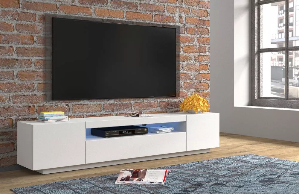 TV tumba RTV 200 ar LED · Balts · 200 × 37 × 41.6 cm