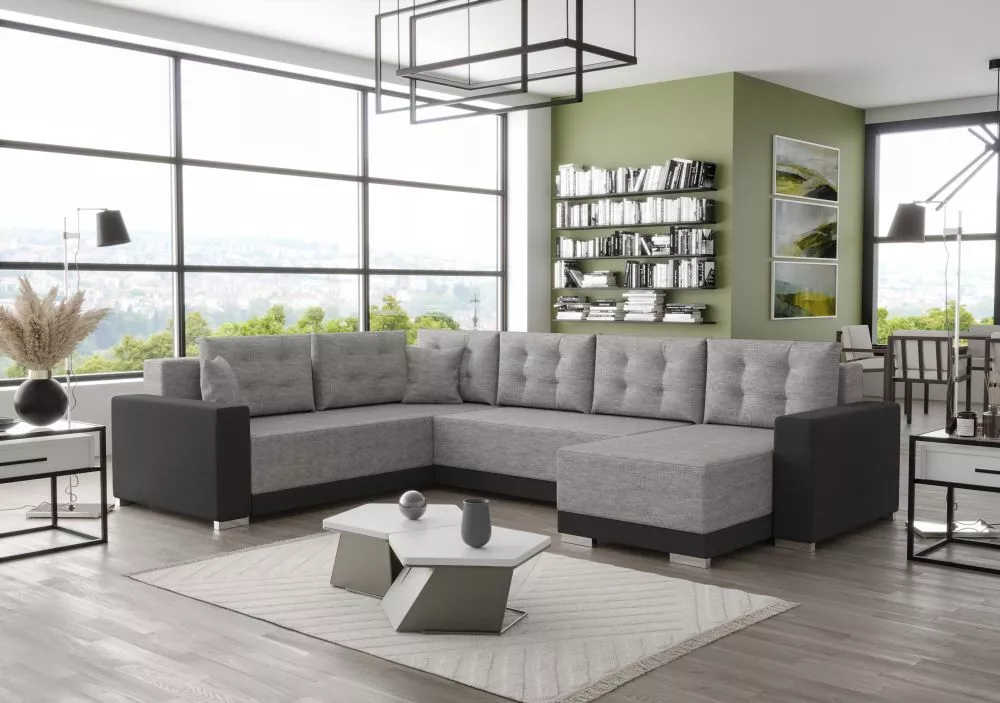 Dīvāns Orion 3 standard · Gaiši pelēks + grafīts · 210 × 314 × 87 cm