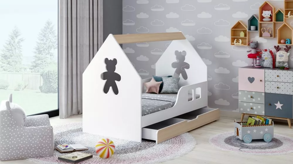Bērnu gulta House 4 Comfort ar stelāžu Guļamvietas platums: 80 cm, Guļamvietas garums: 160 cm, · 84.5 × 165 × 120 cm