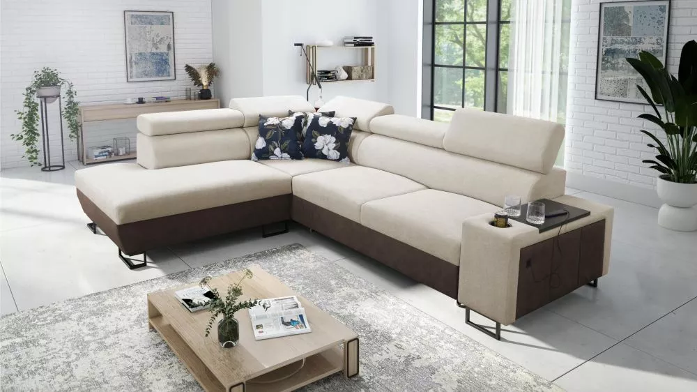 Dīvāns Melody 7 Premium Standard · Krēma + tumši brūns · 220 × 285 × 84 cm