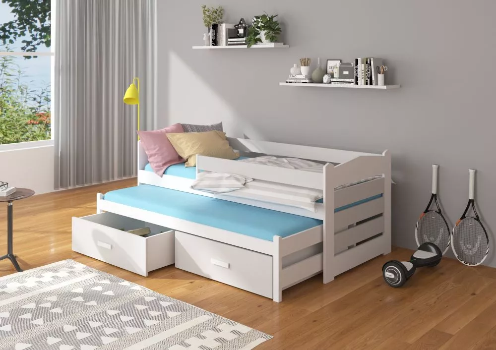 Bērnu gulta Tiarro White ar stelāžam Guļamvietas platums: 90 cm, Guļamvietas garums: 200 cm, · 97 × 206 × 80 cm