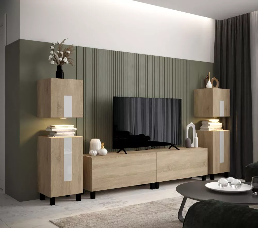 Sekcija New Concept C94 ar LED · Sonoma · 260 × 35 × 130 cm