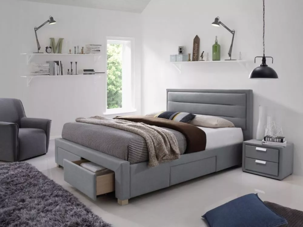 Gulta Ines ar stelāžu Guļamvietas platums: 160 cm, Guļamvietas garums: 200 cm, stelāžas tips: koka, · Pelēks · 175 × 219