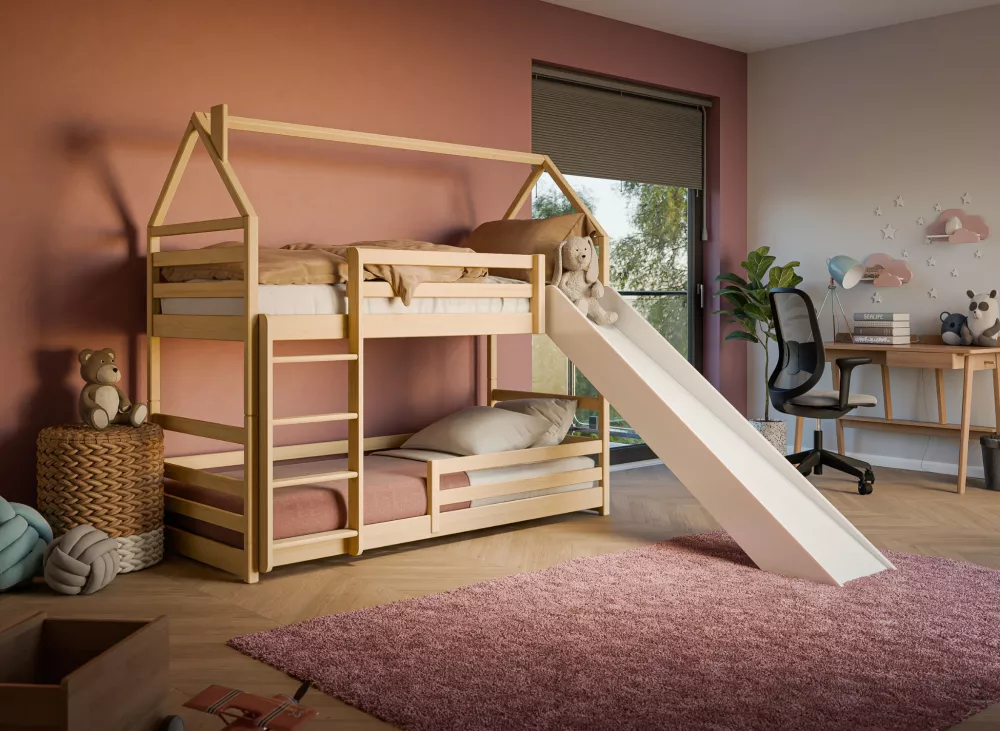 Bērnu gulta Play ar stelāžām Guļamvietas platums: 90 cm, Guļamvietas garums: 200 cm, · Priede · 248 × 208 × 175 cm