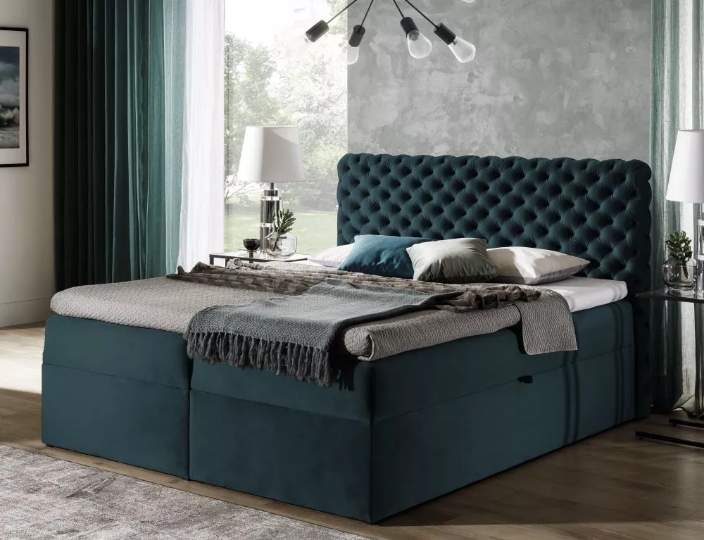 Gulta Chesterfield Boxspring Premium Standard Guļamvietas platums: 140 cm, Guļamvietas garums: 200 cm, · tumšs tirkīzs ·