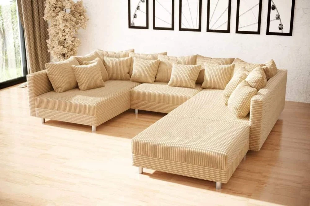 Dīvāns Claudia U Standard ar pufu · Gaiši bēšs · 194 × 308 × 75 cm