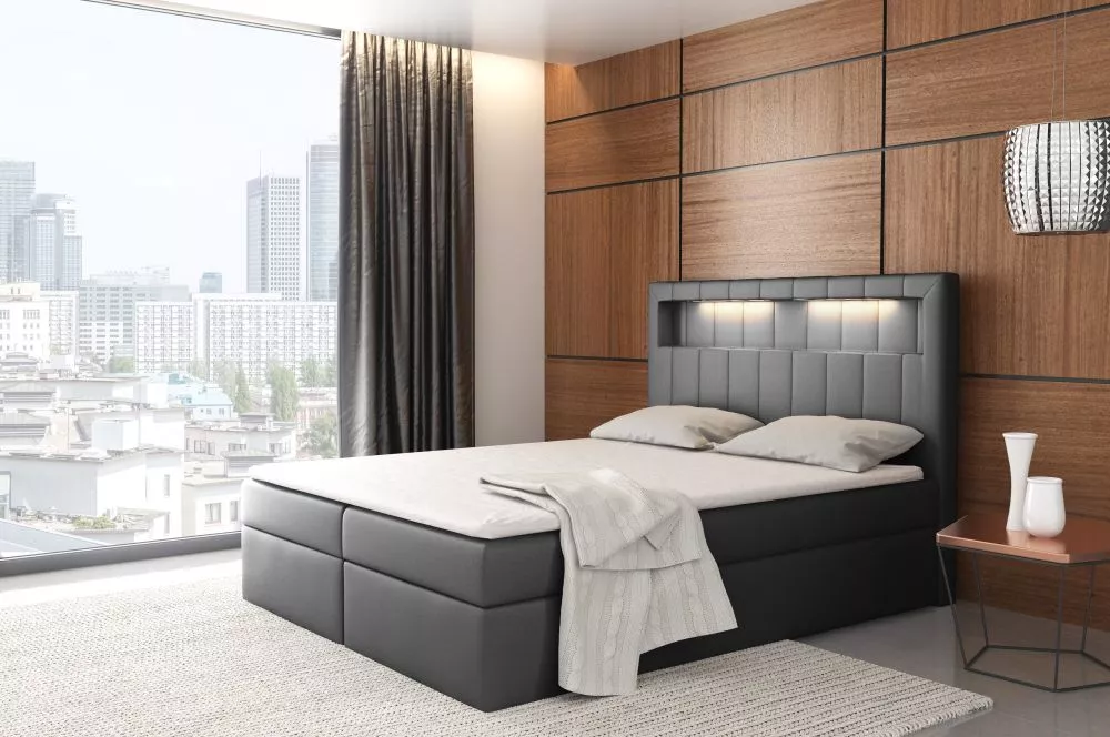 Gulta Aspen Boxspring Standard ar LED Guļamvietas platums: 120 cm, Guļamvietas garums: 200 cm, · Pelēks · 122 × 217 × 12