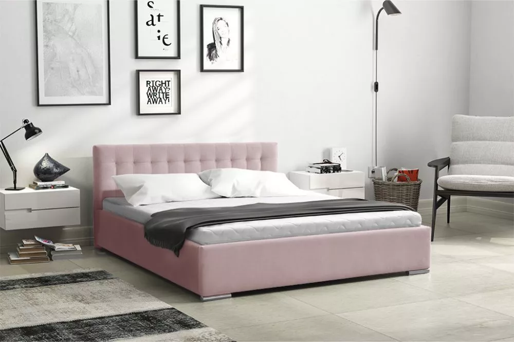 Gulta PK01 ar stelāžu Guļamvietas platums: 180 cm, Guļamvietas garums: 200 cm, stelāžas tips: metāla, · Rozā · 190 × 218