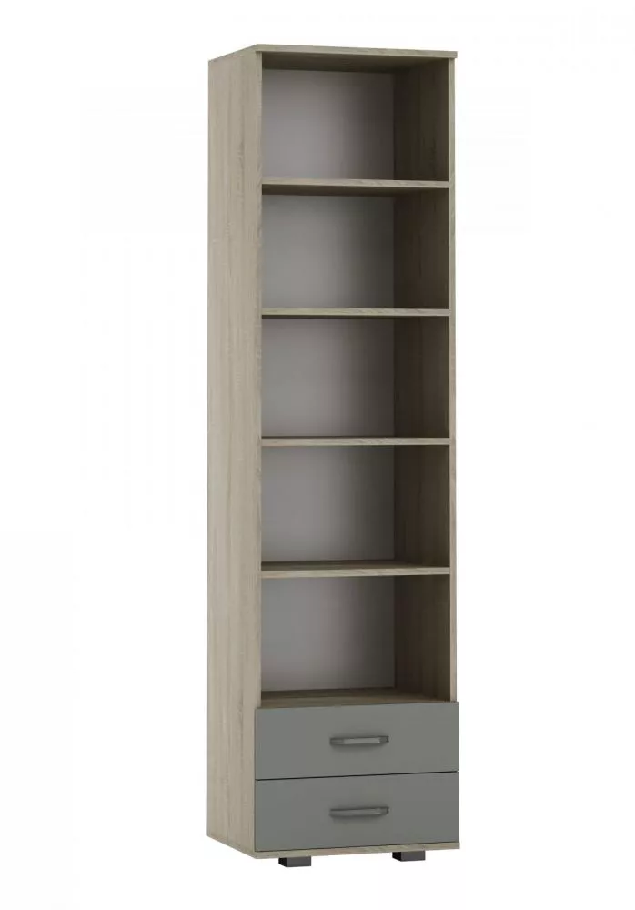 Grāmatu skapis Oliwia OL-R3 Korpusa krāsa: ozols sonoma, Elementu krāsa: pelēks, · 50 × 40 × 190 cm