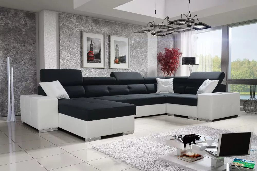 Dīvāns Kampona Standard · Melns + balts · 209 × 361 × 96 cm