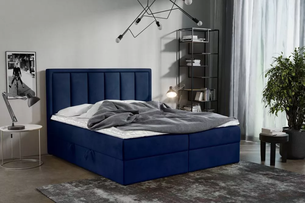 Gulta Voxi Boxspring Standard Guļamvietas platums: 140 cm, Guļamvietas garums: 200 cm, · Zils · 140 × 214 × 103 cm